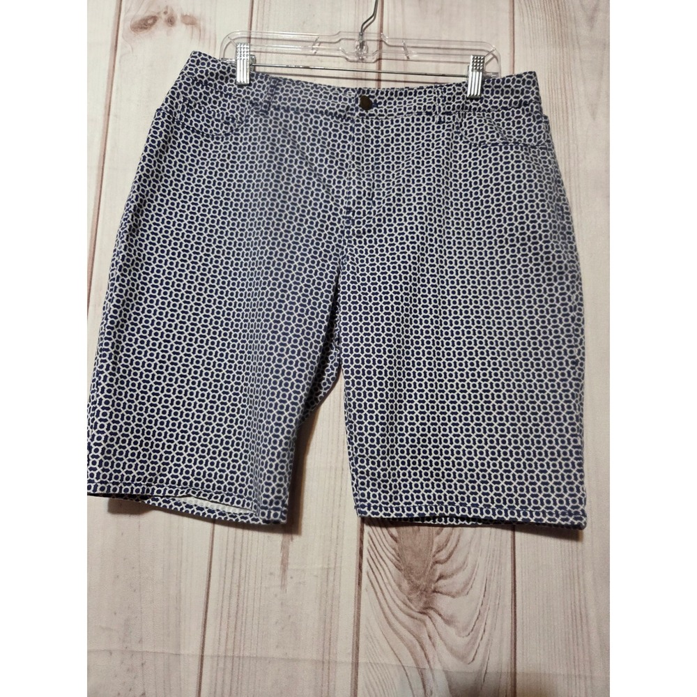 Coldwater Creek Natural Fit Navy‎ Blue White Geometric Shorts Womens 14 Cotton